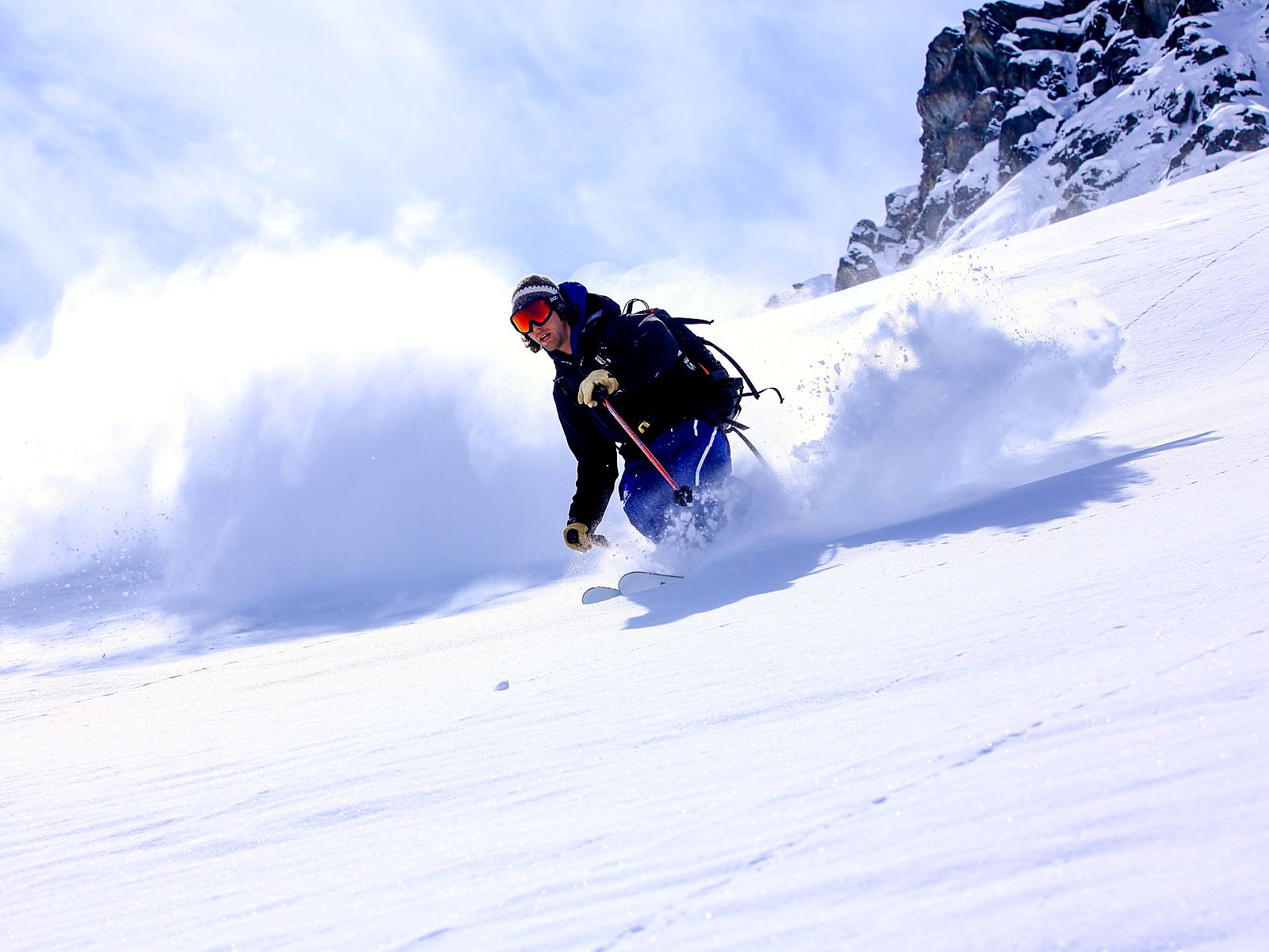 Powder face shot freeride skiing in Grimentz-Zinal